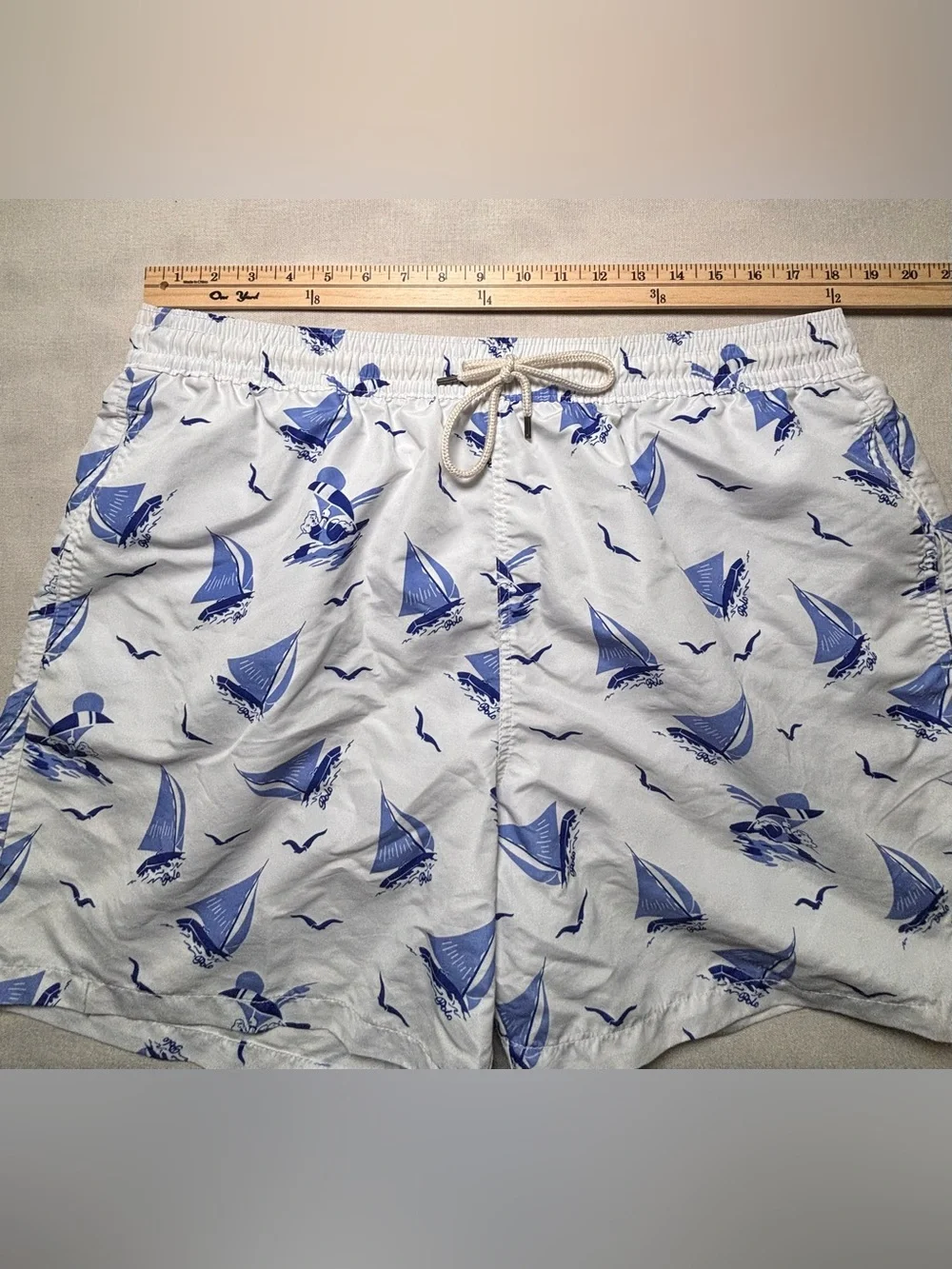 Polo Ralph Lauren Polo Bear Sailboat Swim Trunks XXL White Blue Nautical #408
